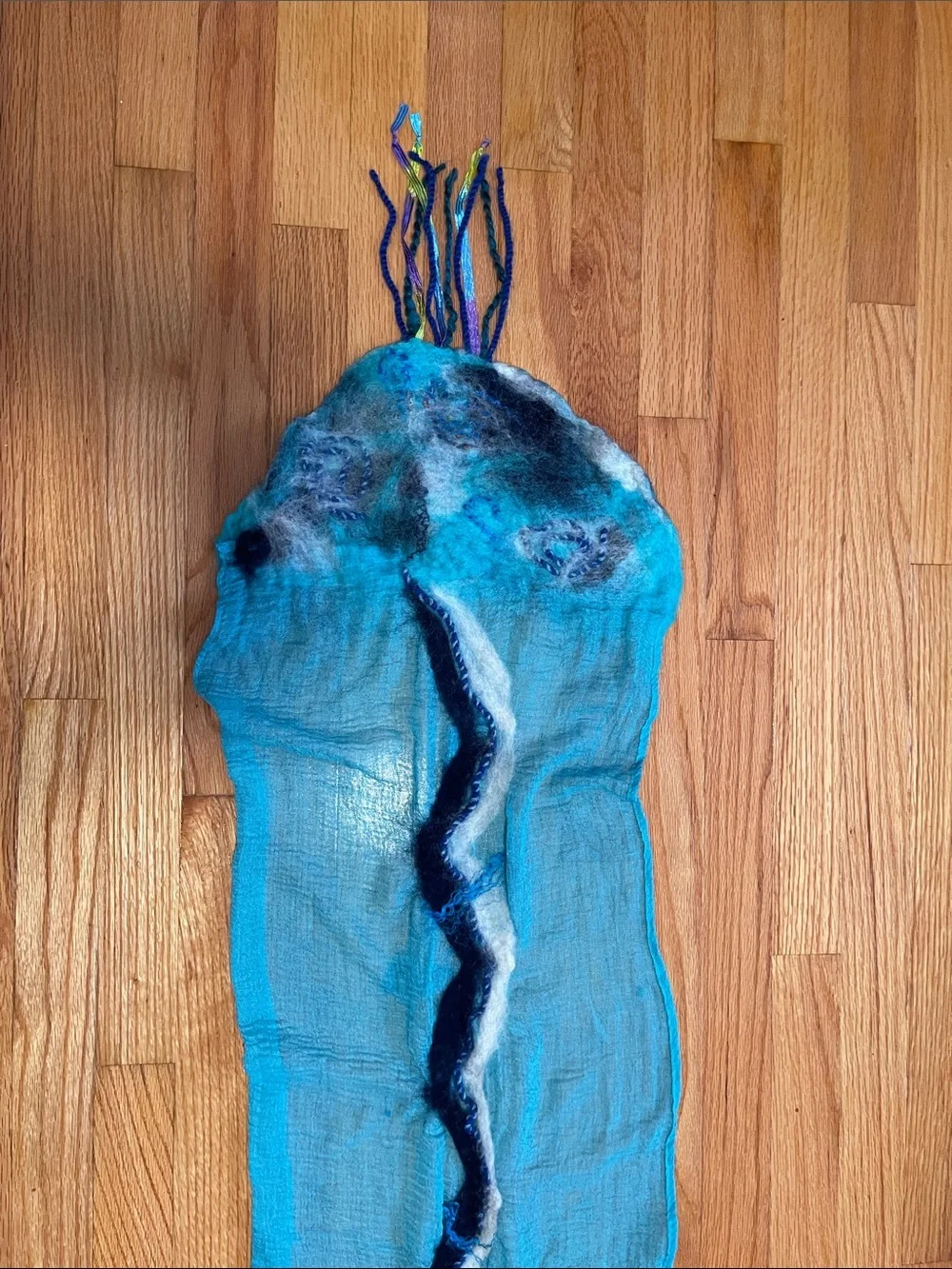 Handfelted Aqua & Teal Wool Scarf